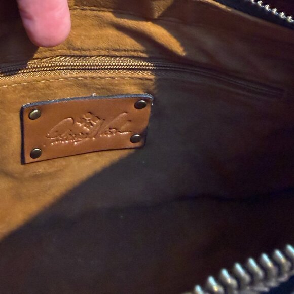 Patricia Nash Navy & Leaf Print Leather Crossbody - Like-New - So Pretty! - Picture 8 of 13